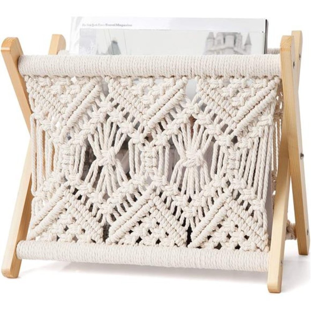 Macrame Magazine Rack Boho Magazine Holder Storage Standing Basket Nursery Decor